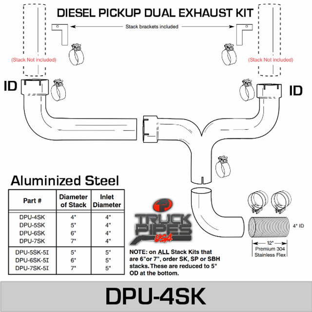 4" Diesel Pick-up Dual Exhaust Kit DPU-4SK