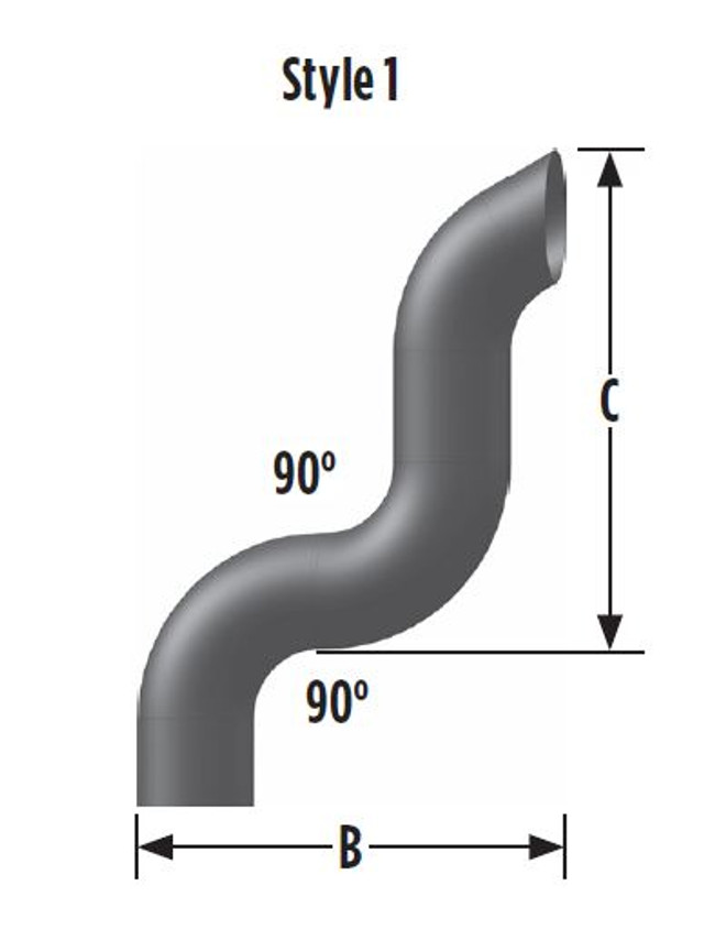 DTS-5C 5" OD Chrome 3-Bend Dump Truck Pipe A-11.75 B-16.25 C-21.5