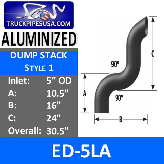 5" OD Aluminized Dump Truck Exhaust Stack ED-5LA
