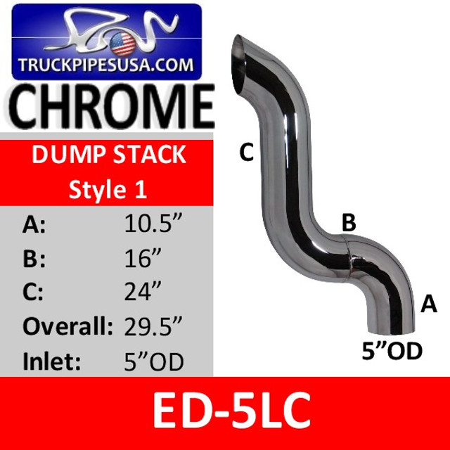 5" OD Chrome Dump Truck Stack A-10.5 B-16 C-24 OVERALL 29.5" (ED-5LC)