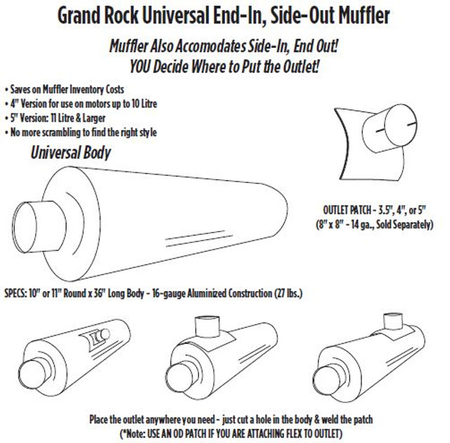 ARG-0436-11 11" Universal Muffler 4" ID End In and Out Muffler