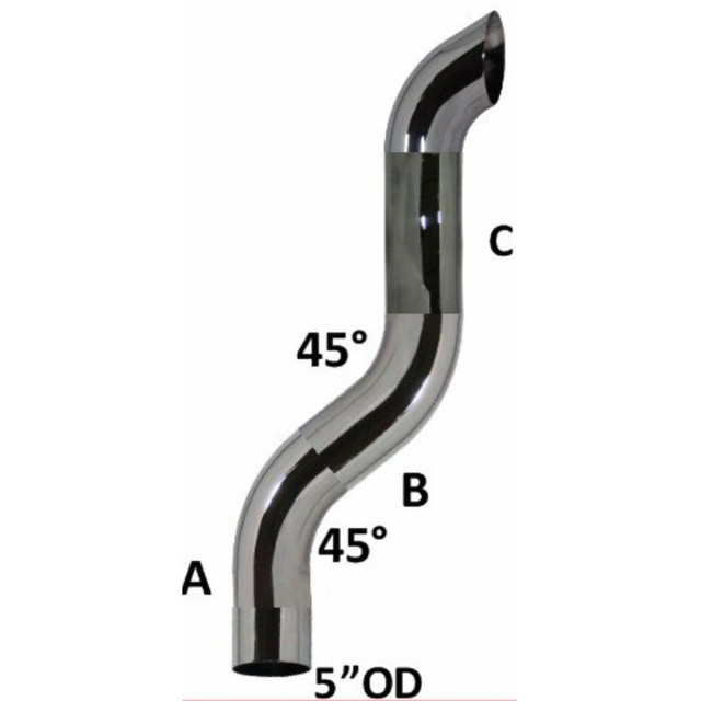 5" OD Chrome Dump Stack 45 A-14.8 B-11.6 C-25 Overall 46.75