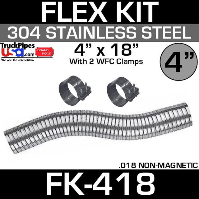 4" x 18" Stainless Steel Flex Pipe Kit with 2 Clamps FK-418