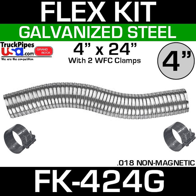 4" x 24" Galvanized Flex Pipe Kit 2 Clamps Included FK-424G