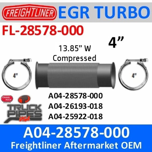 A04-28578-000 4" Bellows Flex Pipe Freightliner with Clamps
