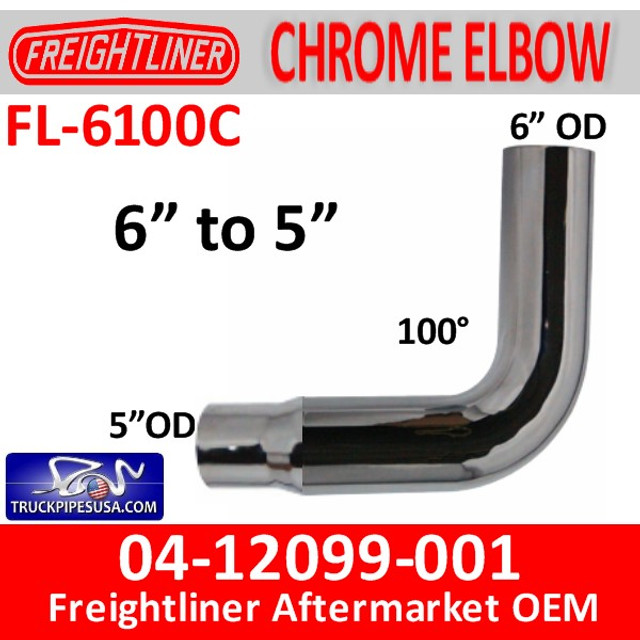 04-12099-001 6" Freightliner Chrome 100 Elbow Reduced to 5" OD