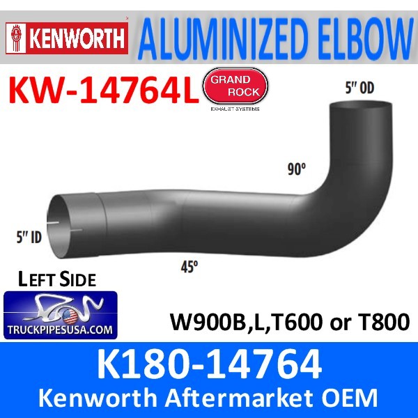 K180-14764 Kenworth Aluminized Exhaust Left Elbow