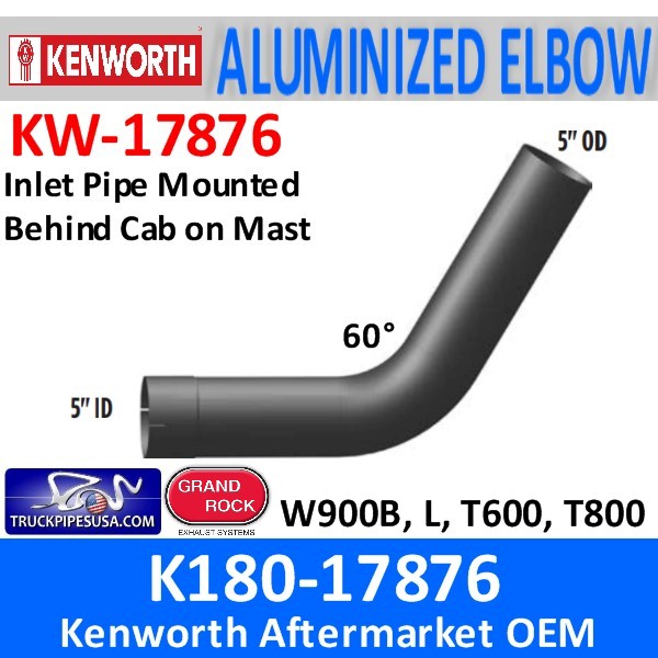 K180-17876 Kenworth Aluminized Exhaust Elbow 60 Degree