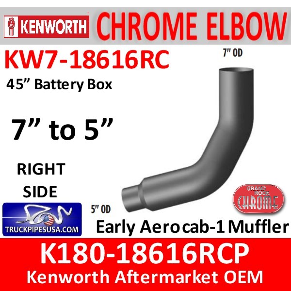 KW7-18616RCP Kenworth Right Chrome Elbow 45