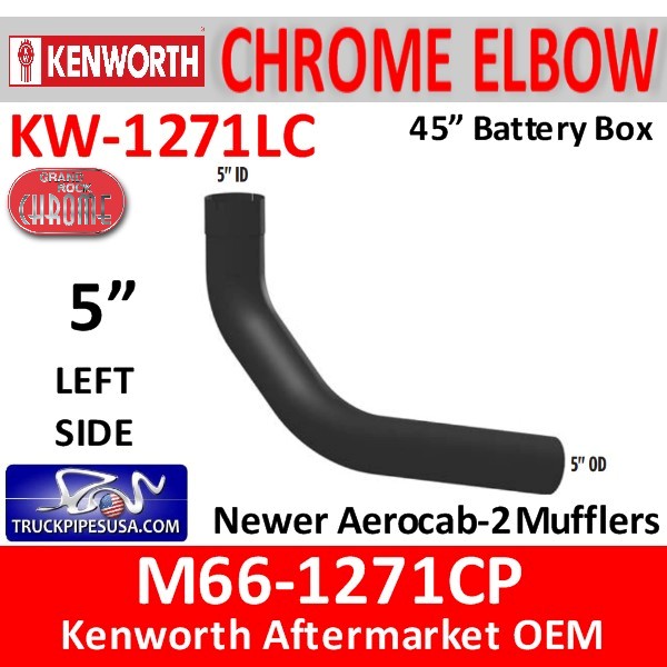 M66-1271CP Kenworth Chrome Left Elbow for 45