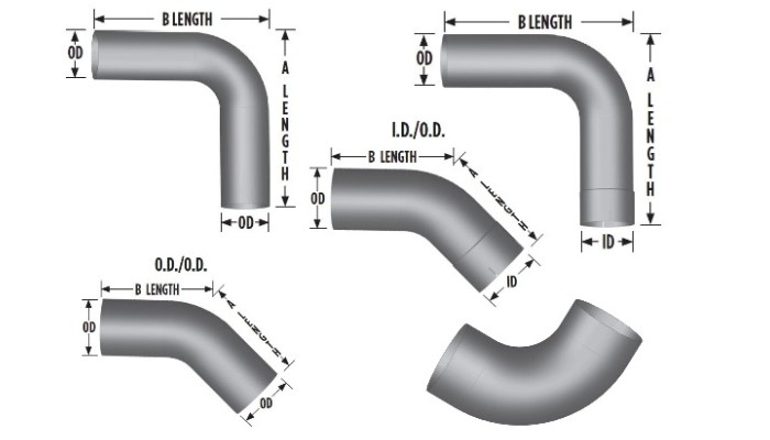 45 Degree Angle Elbow Pipe, Aluminized . Overall length 18, 4 Dia.