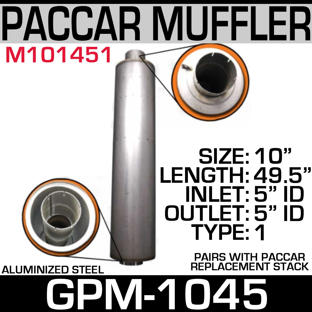 M101451 or M66-6188 Paccar Muffler Stack Flex GPM-1045