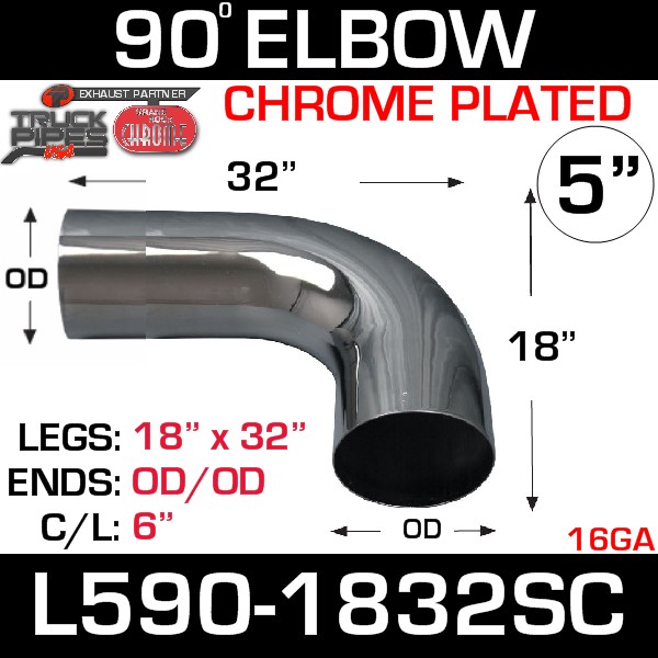 5" 90 Degree Exhaust Elbow 18" x 32" OD-OD Chrome L590-1832SC