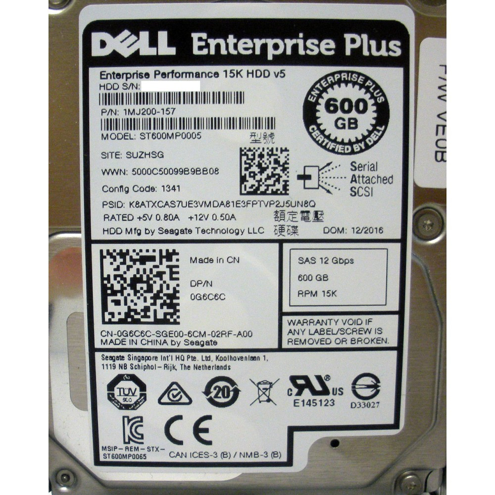 DELL G6C6C Hard Drive 600GB 15K SAS 2.5 12G EP+