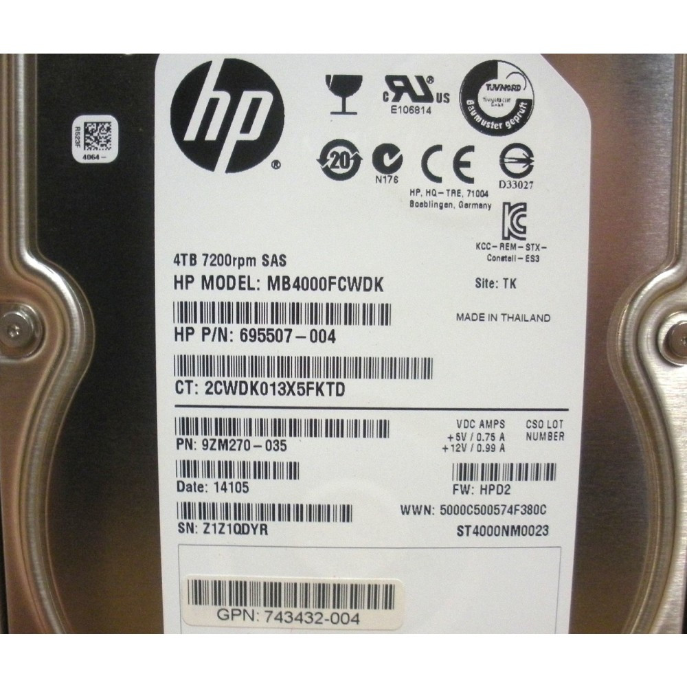 HP 743405-001 H6Z69A 4TB 7.2K 6G SAS LFF 3.5