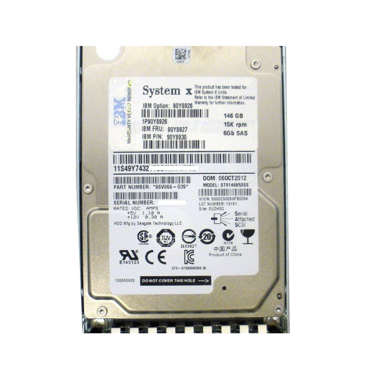 IBM 90Y8927 146GB 15K 6GB 2.5in SFF G2HS SAS Hard Drive