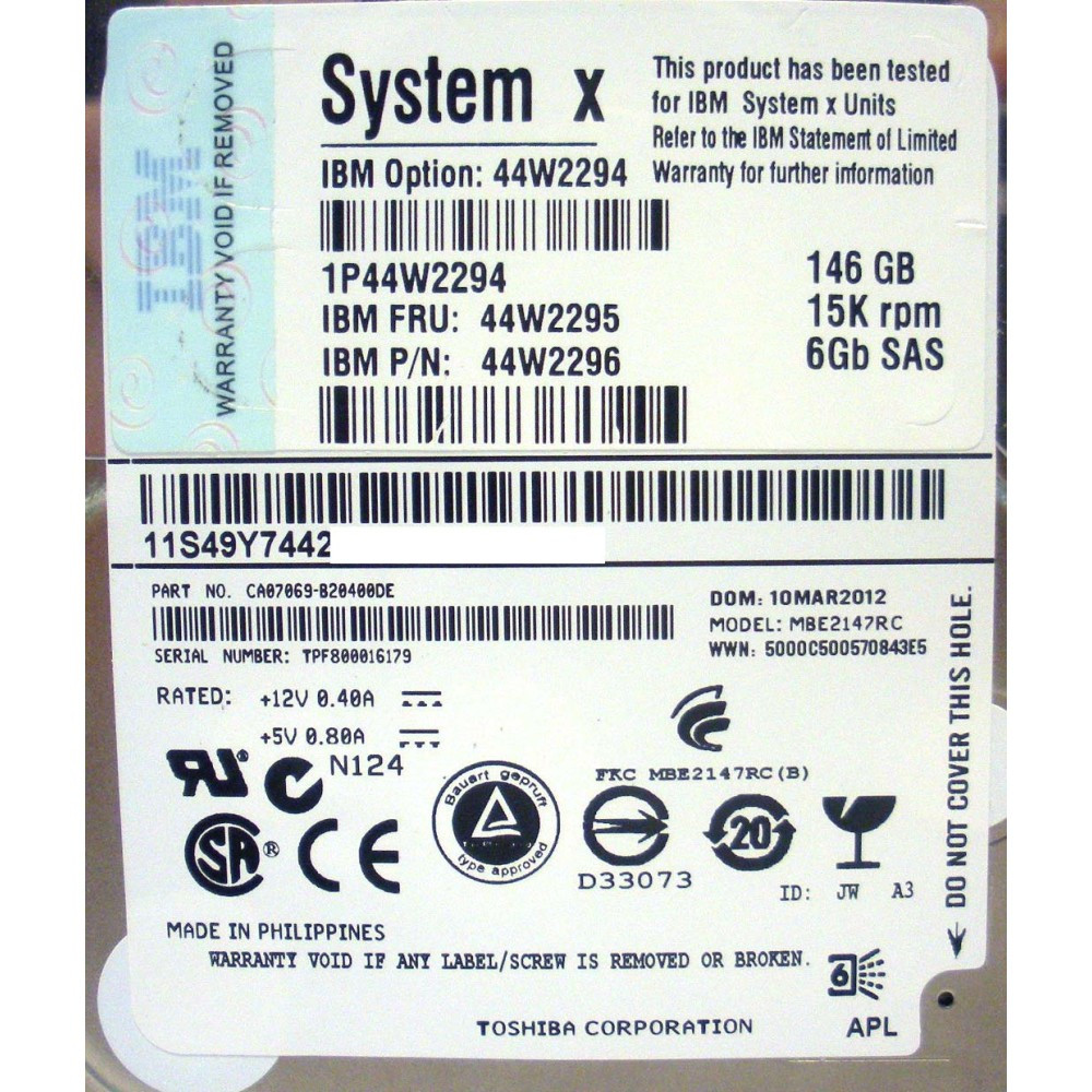 Disque Dur Interne IBM 146GB SAS 6Gb/s 15k Rpm – Modèles 44W2201 / ST9146852SS