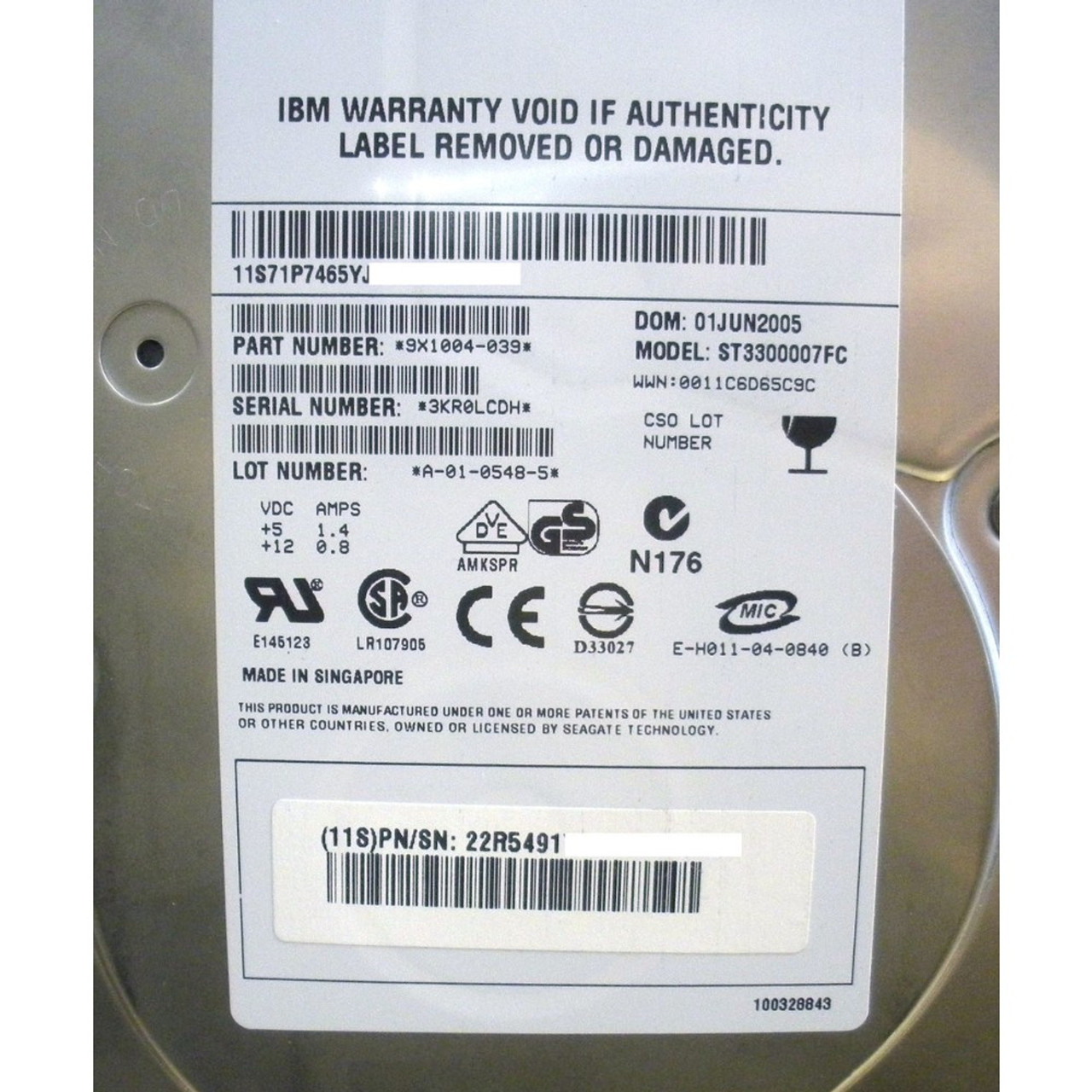 IBM 22R5491 Hard Drive 300GB 10K FC 3.5in