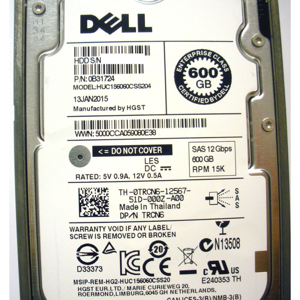 DELL TRCN6 600GB 15K SAS 2.5in 12G Hard Drive w/Tray 0TRCN6