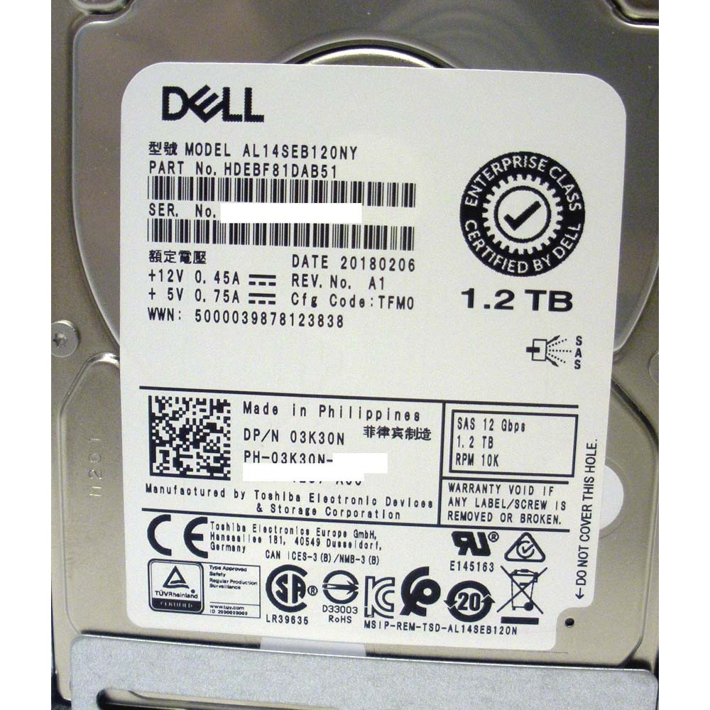 Dell 3K30N Hard Drive 1.2TB 10k SAS 2.5in