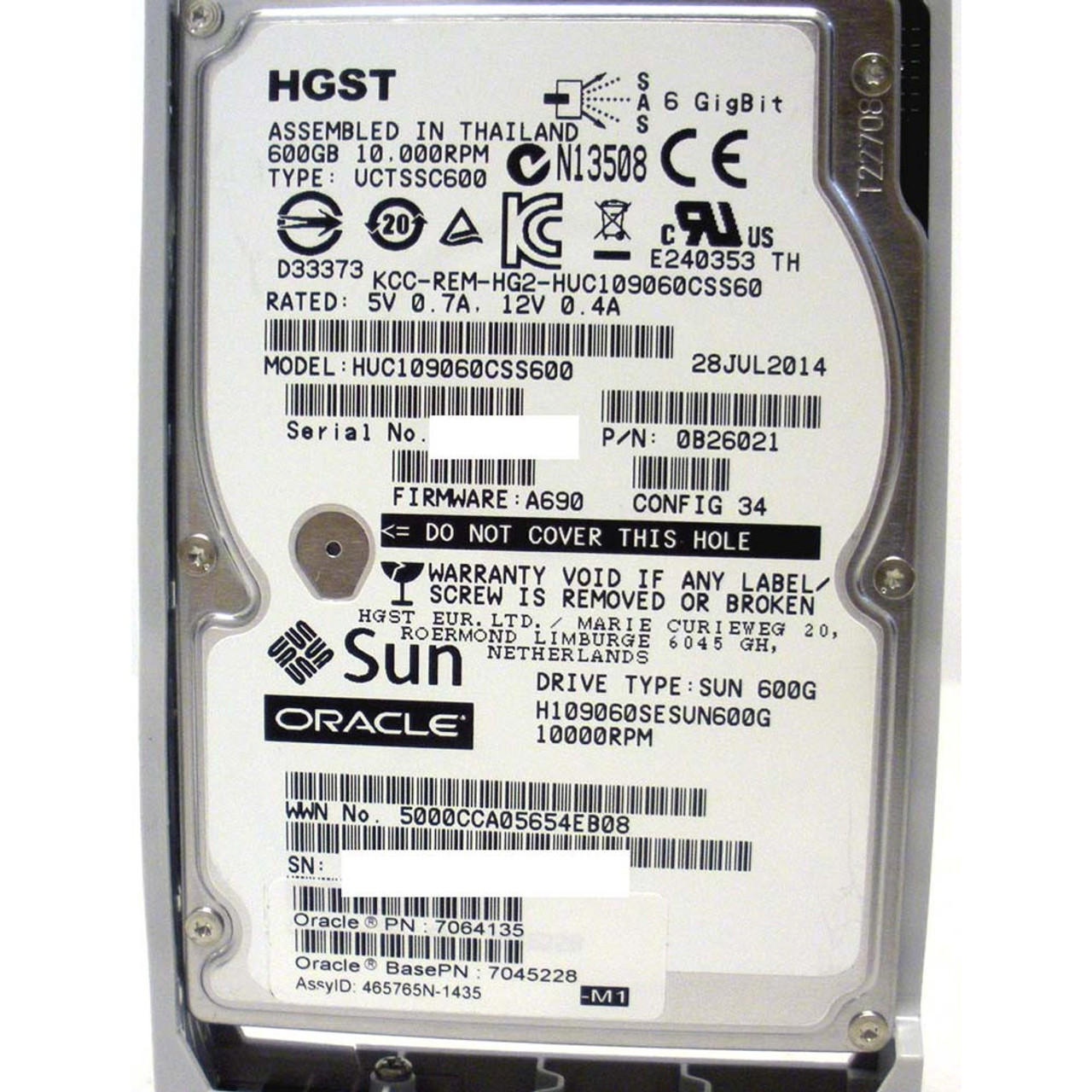 Sun 7045228 600Gb 10k Sas 3.5in Hard Drive