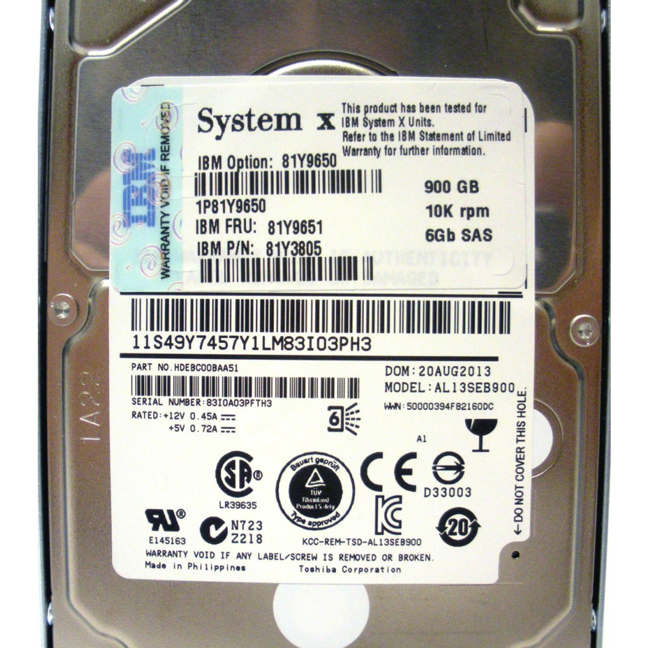 IBM 81Y9651 900GB 10K 6GBPS SAS 2.5インチ HS HDD - 81Y9650 81Y9651 10K 900GB 6GBPS SAS 2.5 inch-SFF HS HDD FOR IBM Hard