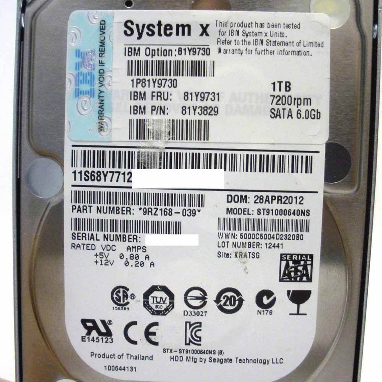 レノボ・ジャパン旧IBM 1TB 7200rpm 6Gbps NL SATA 3.5型 HDD Gen2 SS 81Y9806 tf8su2k