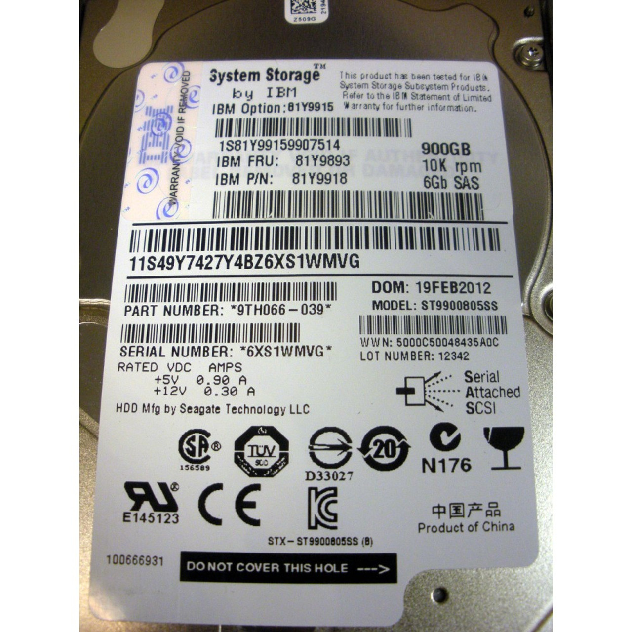mriri 8箱 IBM 49Y1860 / 49Y1859 / 49Y1856 / 9FN066-038 300GB 15K 6Gbs