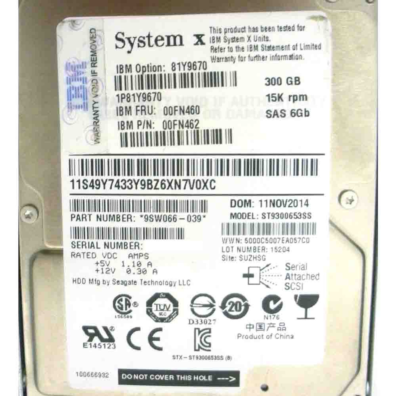 IBM 00FN460 Hard Drive 300GB 15K SAS 2.5in