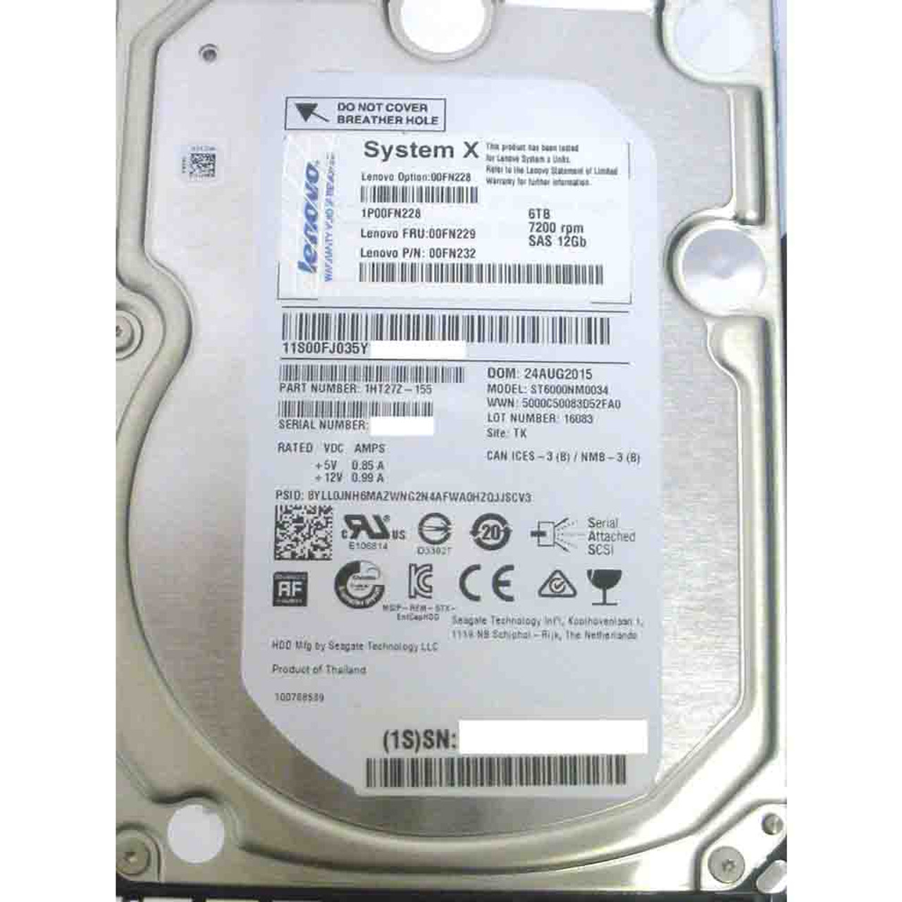 IBM 00FN228 Hard Drive | 6TB 7.2K SAS 3.5in 12GBPS | IBM