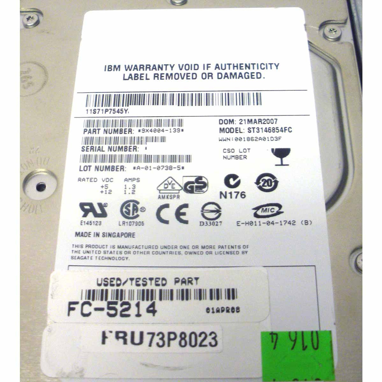 IBM 71P7545 Hard Drive | 146.8GB 15K FC 3.5in 2Gbps