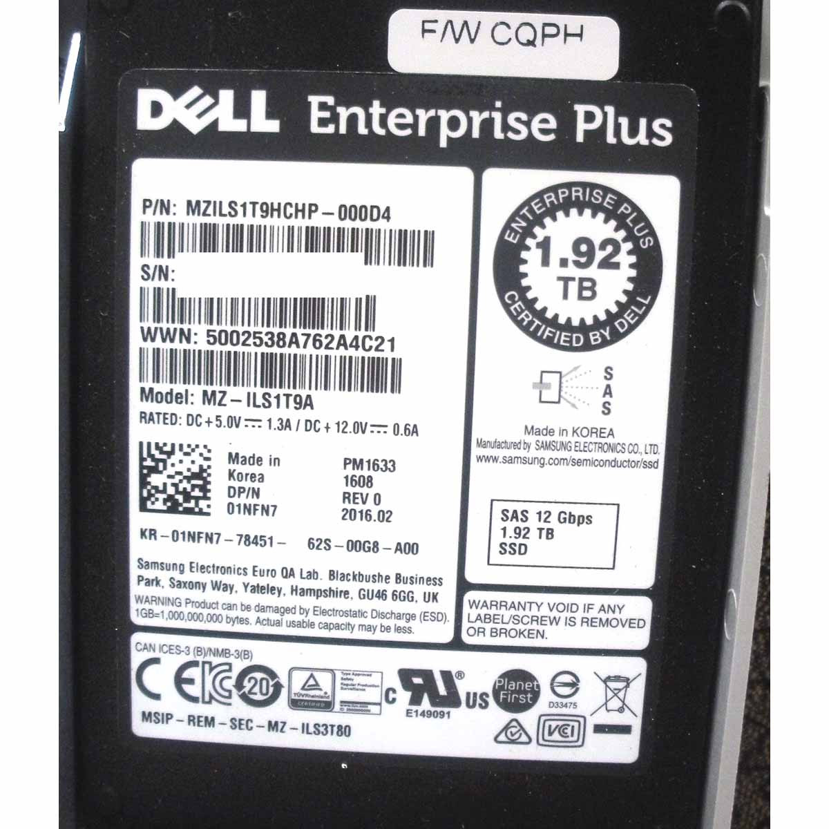 Dell Compellent 1.92TB SAS 12Gbps 2.5-inch Read Intensive SSD – Used (MZ-ILS1T9A / 1NFN7)
