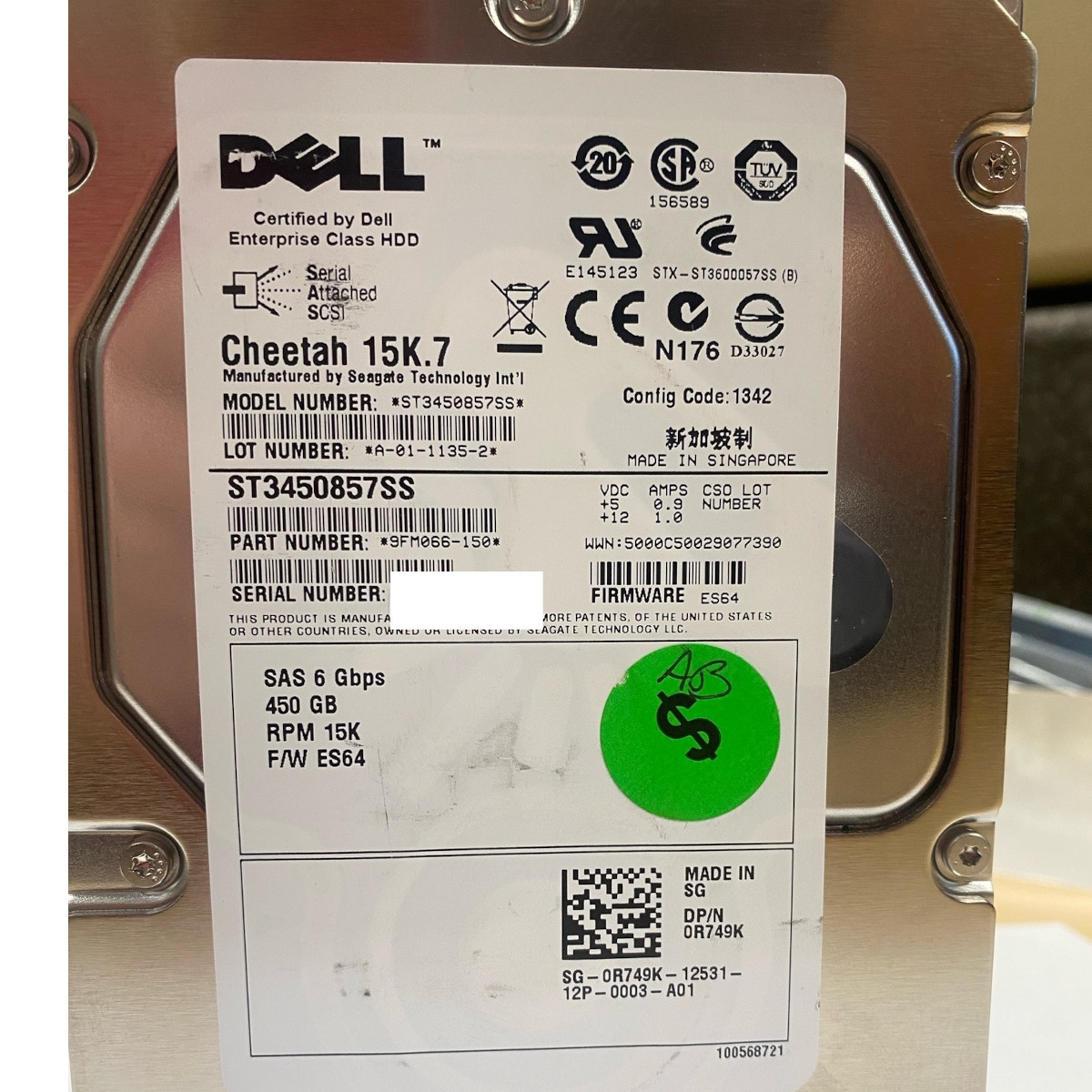 Dell 0R749K 450GB 15K RPM SAS Hard Drive - ST3450857SS, 6Gbps, 3.5