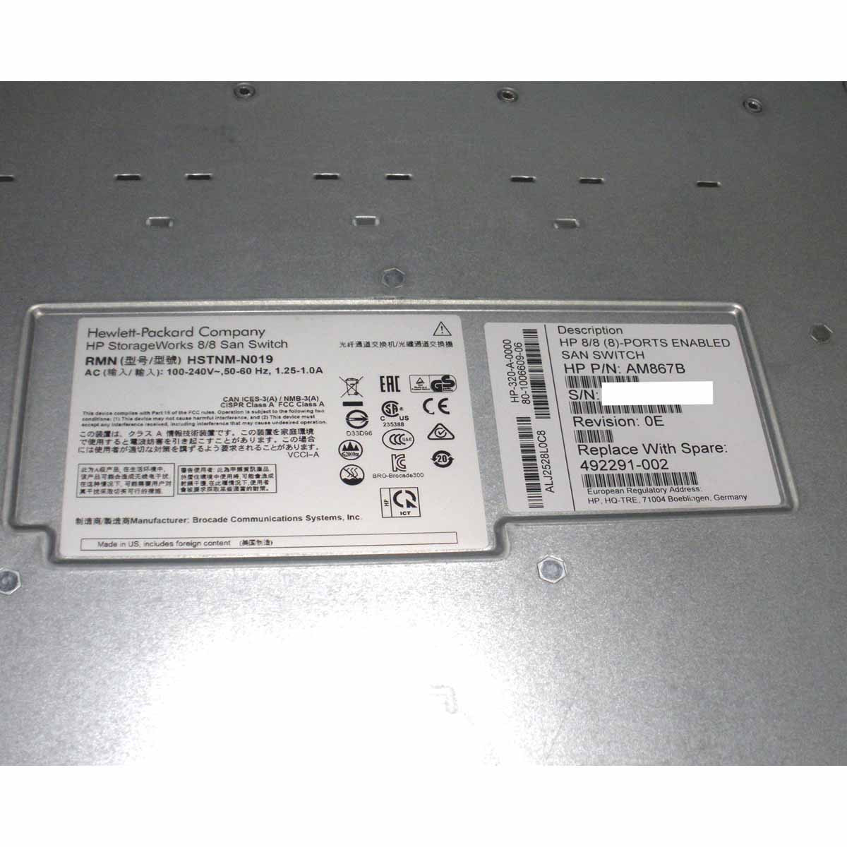 HPE AM867B 8/8 (8) Full Fabric Ports Enabled SAN Switch