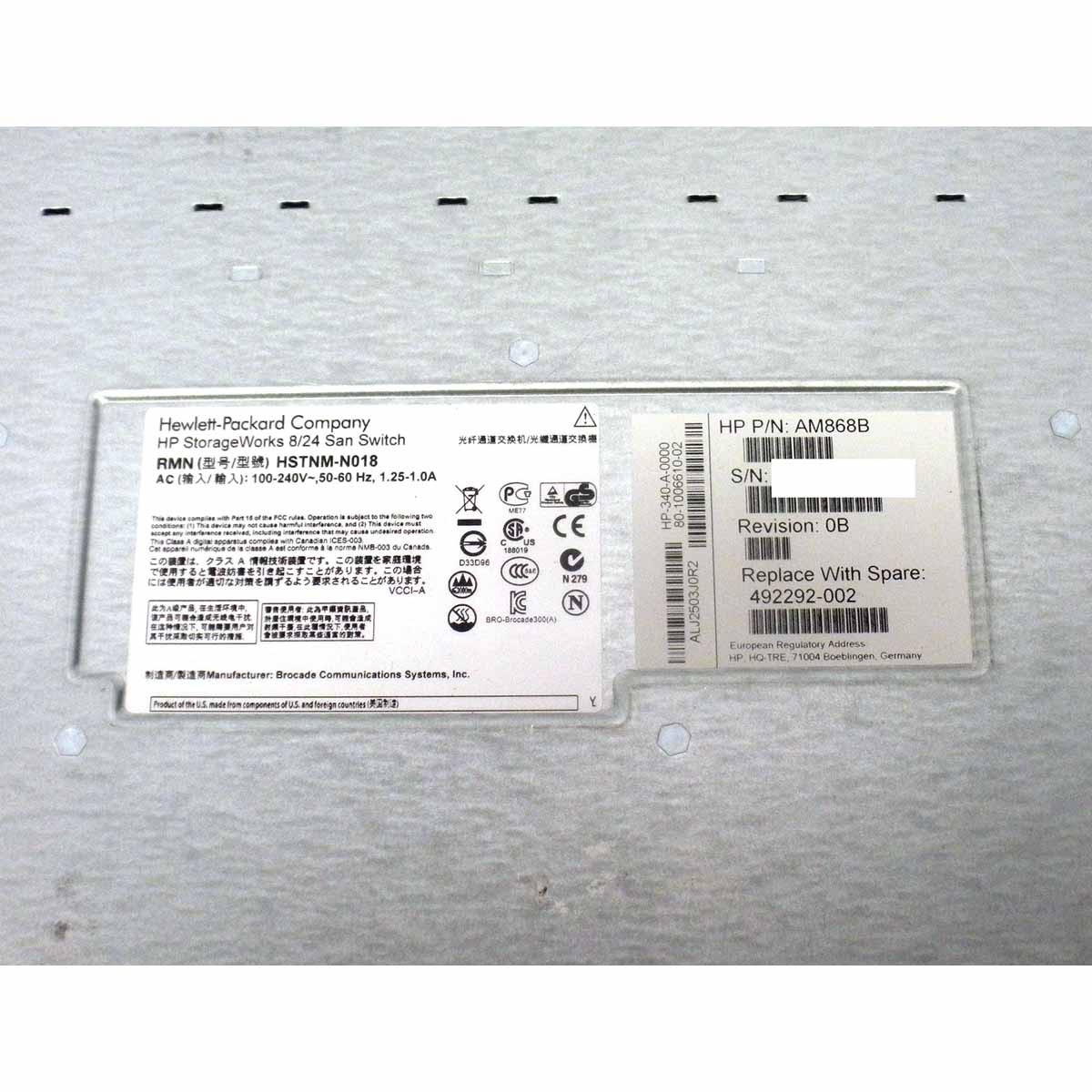 HPE AM868B 8/24 base (16) Full Fabric Ports Enabled SAN Switch