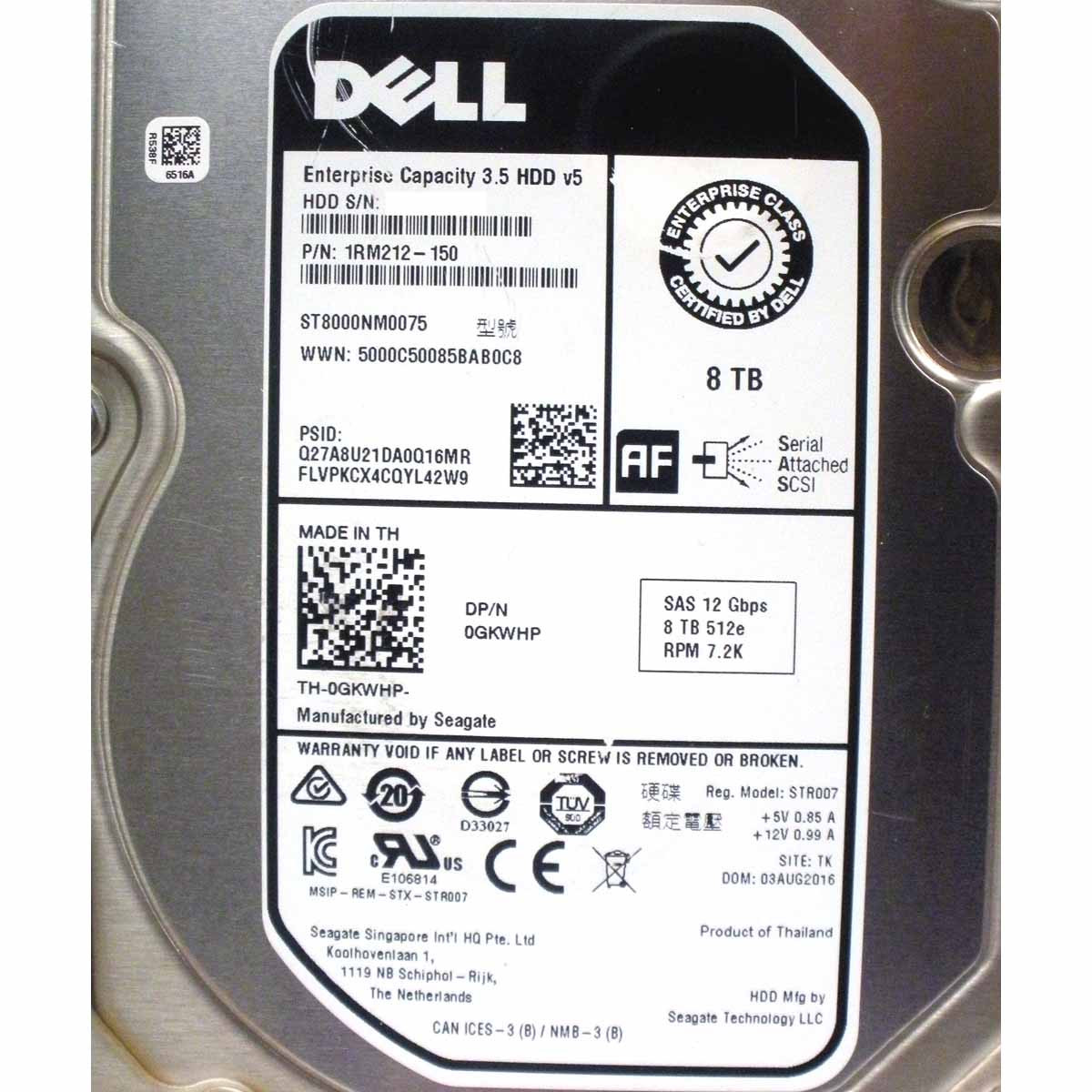 Dell GKWHP Hard Drive 8TB 7.2k SAS 3.5in