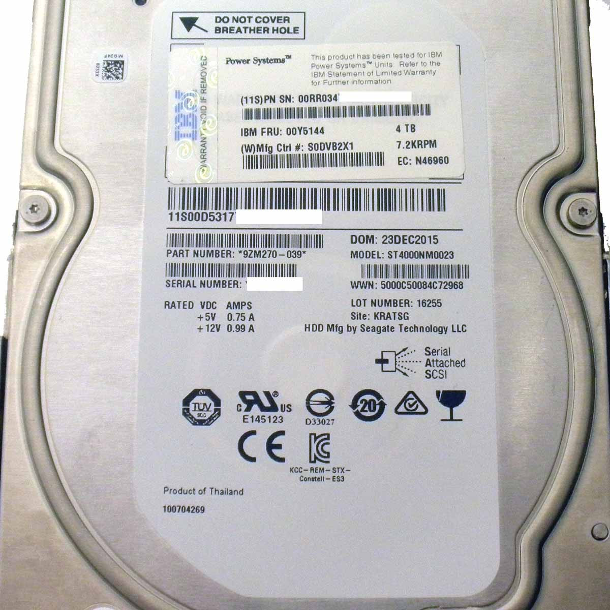 IBM 00Y5144 Hard Drive 4TB 7.2K SAS 3.5in