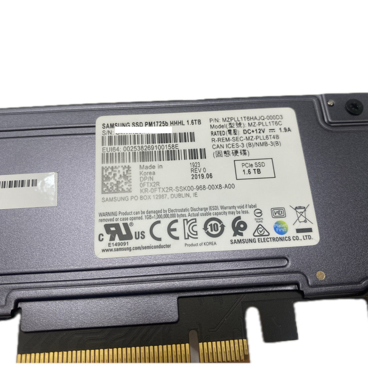 Dell FTX2R Solid State Drive SSD 1.6TB PCIe NVMe 3.0x8 HHHL