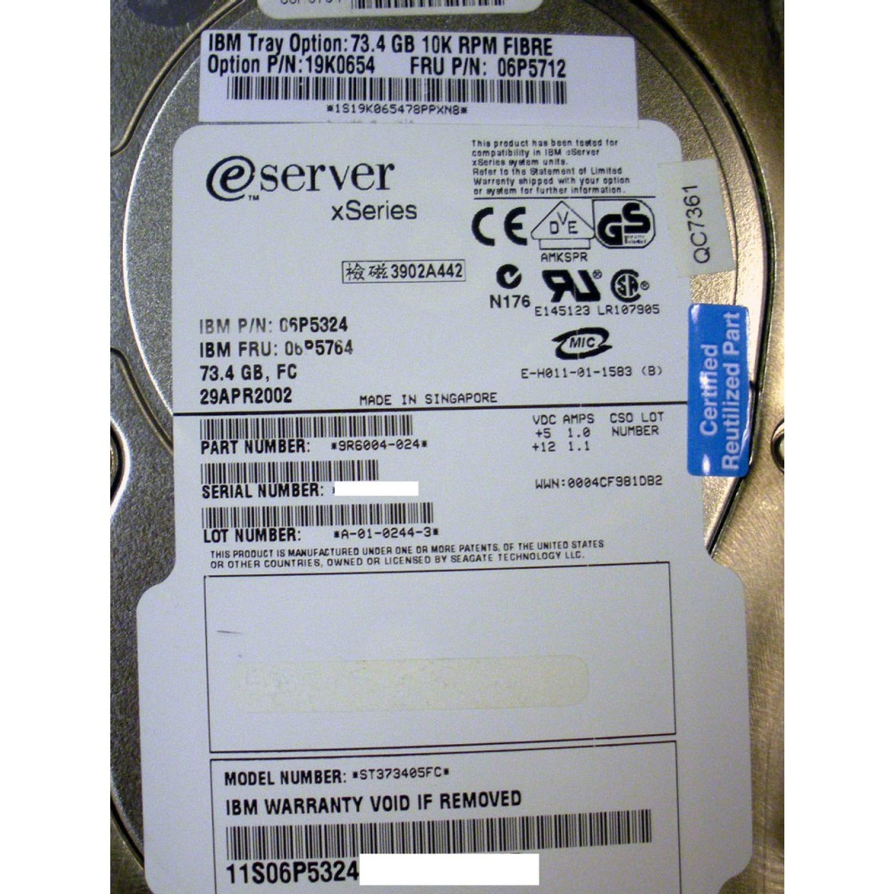 IBM 5206-17XX / 06P5762 / 06P5764 73.4GB 10K 2Gb FC Hard Drive