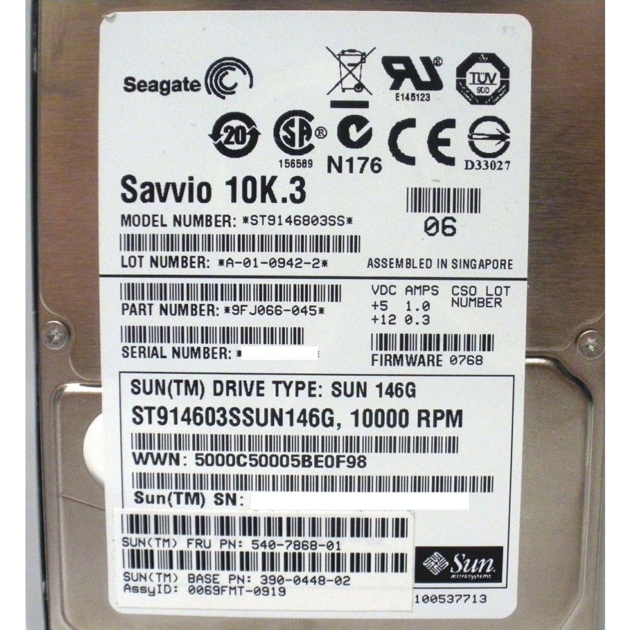 Sun 540-7868 Hard Drive 146GB 10K SAS 2.5in