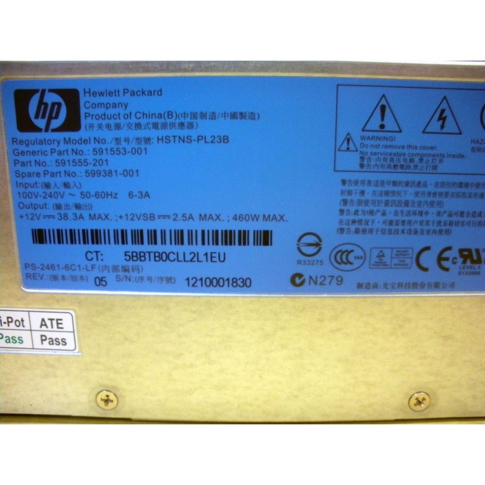 HP 593188B21 599381001 460W CS Platinum Power Supply