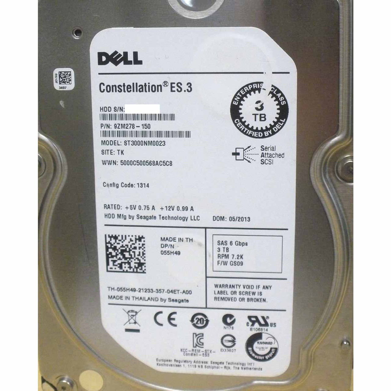 Dell 55H49 Hard Drive 3TB 7.2K SAS 3.5in