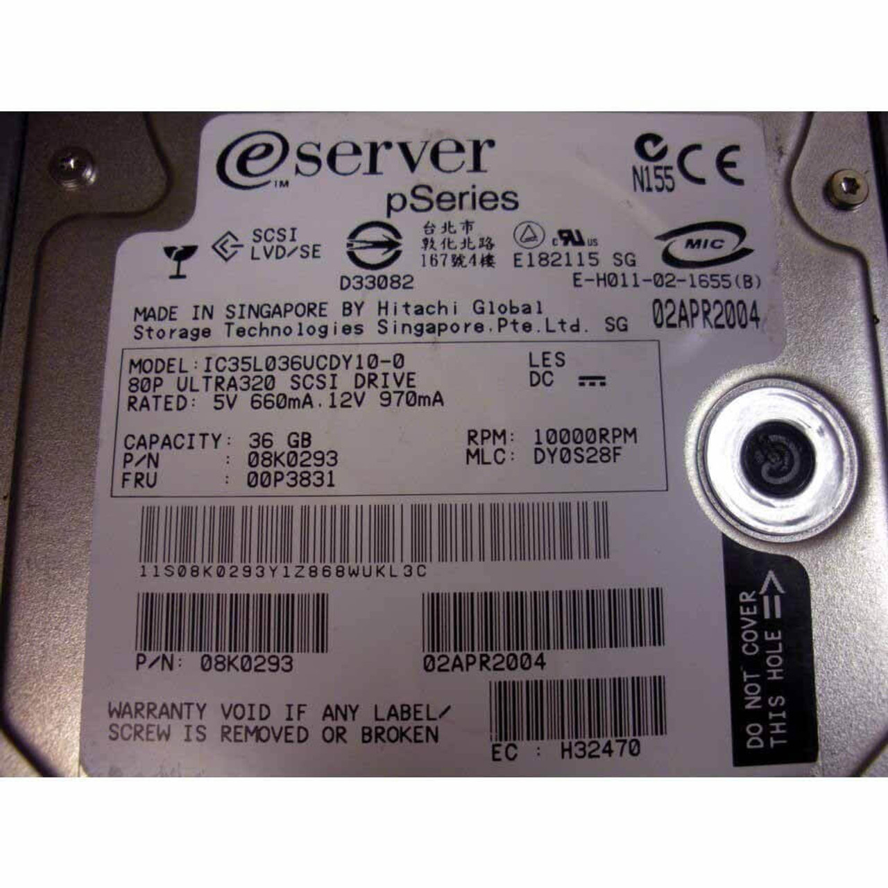 IBM 00P3831 Hard Drive 36.4GB 10K SCSI 3.5in