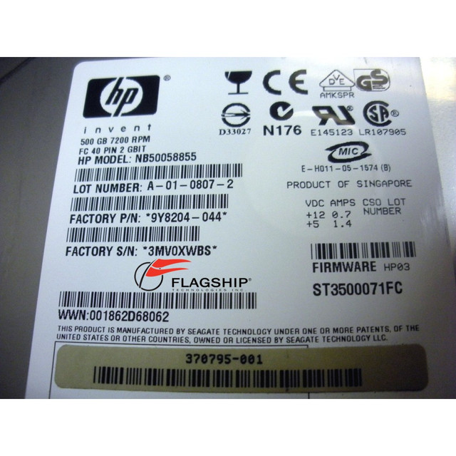 HP 370794-001 500GB FATA 7.2K DUAL PORT 2GB | Flagship Tech