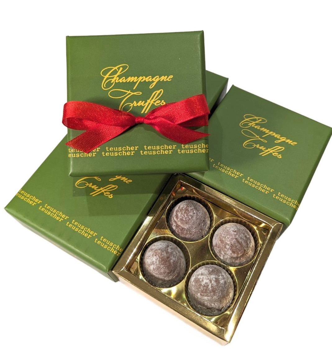 Champagne Truffles - 4 pieces Gift Box w/Red ribbon - Teuscher