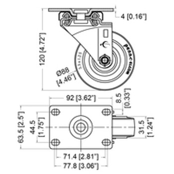 6355SRTB - CASTER - 3.5" - SWIVEL with brake