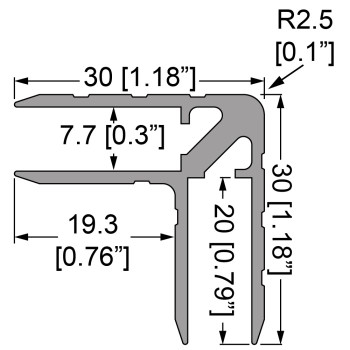 E2390 - DOUBLE ANGLE CORNER EXTRUSION - 1/4" (0.30" GAP) (6.5 ft LENGTHS) 