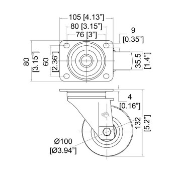W9000-V6 4" Heavy Duty Swivel Caster with Rubber Blue Wheel