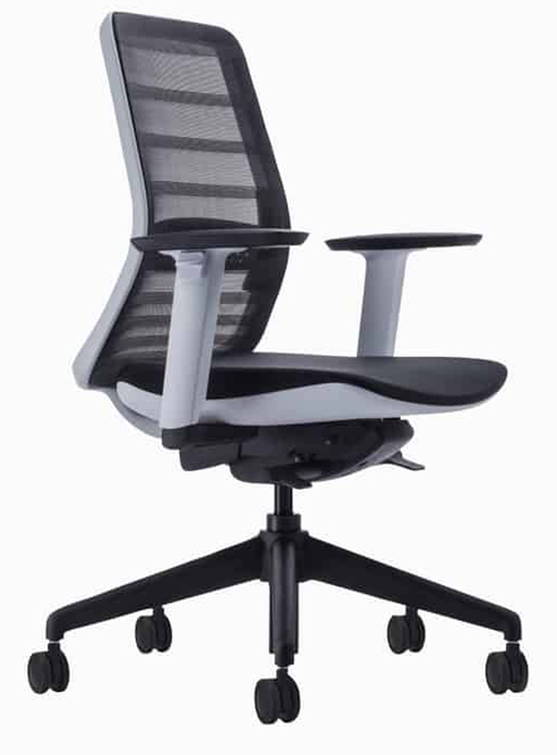 Koplus Tonique Task Chair - White Frame - Black Mesh - Black Fabric - Black Nylon Base - Front Angle