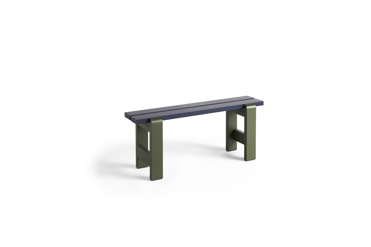 HAY Weekday Bench Duo Lacquered Pinewood Steel Blue Benchtop Olive Bottom